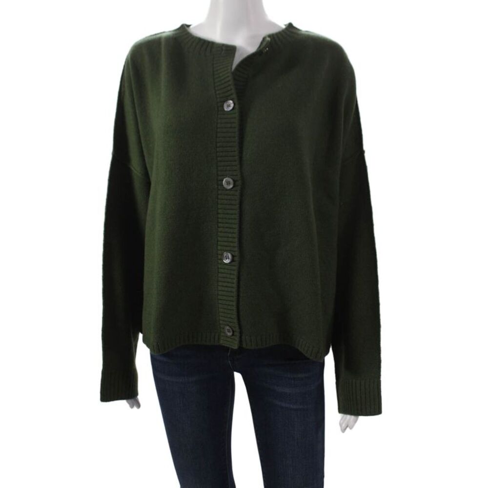 Margittes Women Cardigan Merino Wool Green Long Sleeve Round Neck Size XL